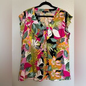 Rachel Zoe beautiful bright blouse with cap sleeves